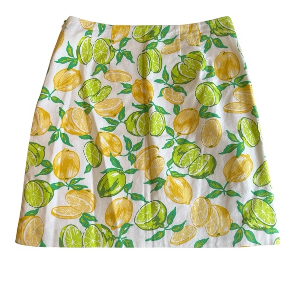 Classic Cotton Talbots Lemon & Lime Print A-Line Skirt Size 2 Green White Yellow - Picture 3 of 6